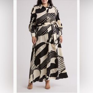 By Design Chic Black and Cream Patterned maxi plus size dress